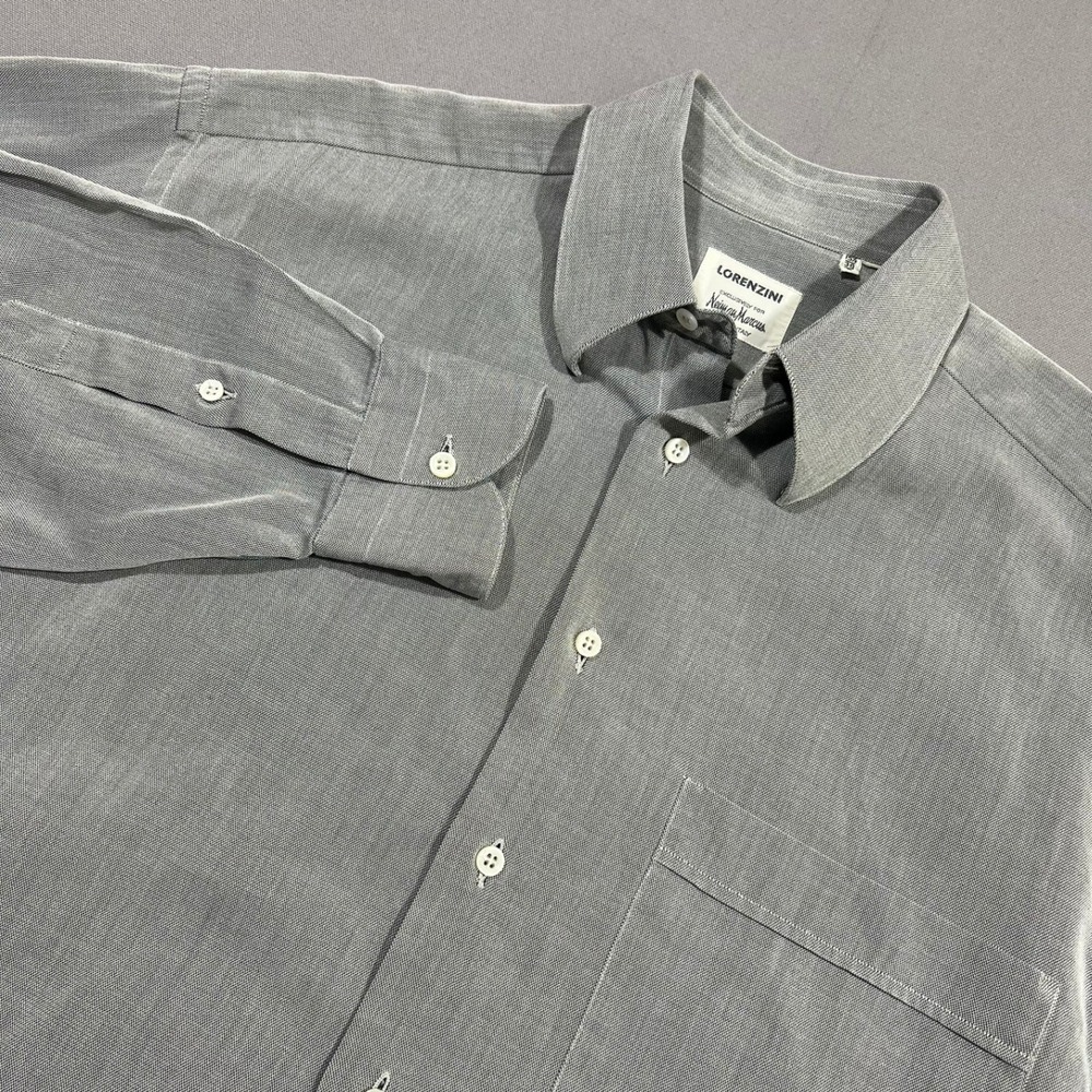 Lorenzini‎ Shirt Neiman Marcus Italian Cotton Micro Pattern Grey Mens 15.5 39 R